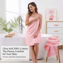 1pc Towel/Bath Towel & 2pcs Set (Bath Towel + Towel)/2pcs Bath Towel Set, Premium Cotton, Reversible, Gold Ribbon, Thick, Absorbent, Soft, Skin-Friendly, Bathroom Essentials - Pink - View 8