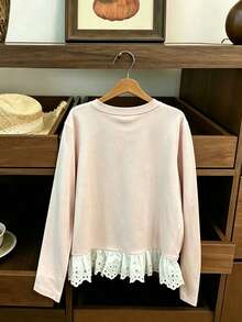 8-12Y Girls Cute Printed Solid Color Ruffle Long Sleeve T-Shirt Top, New Autumn/Winter Fashion - Pink - View 4
