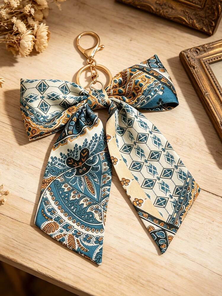 1pc/2pcs Satin Leopard Print Knotted Keychain, Car Pendant, Bag Charm, Casual Cute Elegant Bohemian Zinc Alloy, Suitable For All Seasons - Navy Blue - View 5
