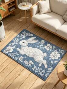 1pc Floral White Rabbit Doormat, Small Rug, Welcome Mat, Carpet, Floor Mat, Outdoor Doormat, Kitchen Rug, Home Decor, Front Door Mat, Bedroom Rug, Outdoor Mat, Home Decor, Area Rug, Garden Rug, Washable Rug - Multicolor - View 4
