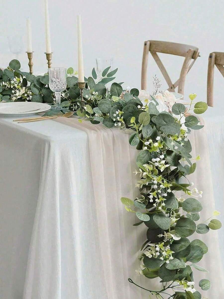 1/2/3/4/5 Set 6ft Artificial Greenery Eucalyptus Vines With Silver Round Eucalyptus Leaves, Suitable For Home Decor, Wedding, Party, Table Runner, Fireplace Decoration; Wedding Supplies, Christmas Decoration, Halloween Decoration, Living Room Wall Decor, Autumn Decoration - Green - View 1