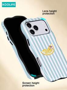 KOOLIFE 1-Piece White Phone Case With Light Blue Hand-Painted Striped Pattern, Suitable For Phone 17 Pro Max, And Also For IPhone 16 Pro Max, 15 Pro Max, And 14 Pro Max. A High-End, Fashionable, And Fun Korean-Style Phone Case, Compatible With 11/12/13/14/15/16 Pro Max. - Blue and White Striped Lemon - View 5