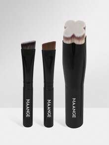 MAANGE 3pcs Portable Travel Makeup Brush Set With Foundation Brush, Eyebrow Brush, Concealer Brush, Makeup Tools Suitable For Home, Travel Or Outdoor Use, Gift For Women And Girls - Black - View 10