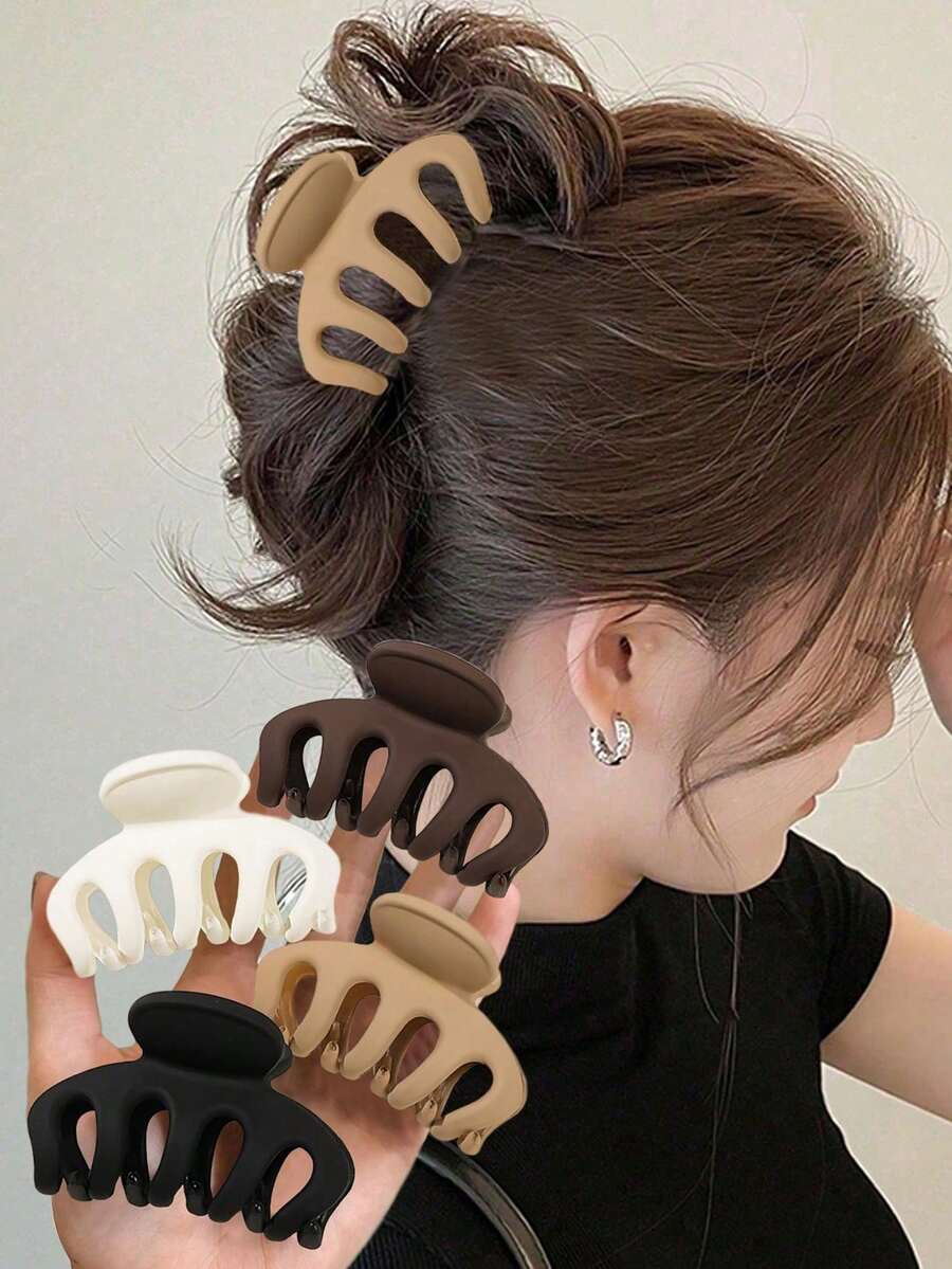 4pcs/1 Pc 5cm/1.97in Square Plastic Hair Clips In Black, White, Brown And Khaki, Stylish Hair Accessories, Claw Clip For Summer And Beach Vacation - 多色 8 - 查看 1
