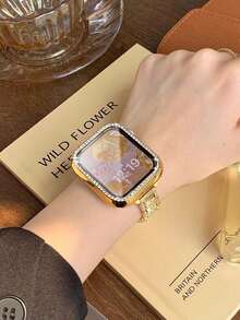 2件組亮面金屬錶帶與錶殼，適用於 女款錶帶，38mm 40mm 41mm S10/11-42mm，42mm 44mm 45mm 46mm 49mm，兼容 配件 Ultra4 3 2 1，SE3 12 SE/S10/S11/S9/S8/S7/S6/S5/S4/S3/S2/S1 - 金色 - 查看 5
