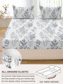 1pc Leaf Flower Print Bed Sheet, Bedding, Fitted Sheet, Mattress Cover, Soft And Comfortable Bedding For Bedroom Mattress Protector Fitted Bed Sheet Only, Machine Washable - Multicolor - View 4