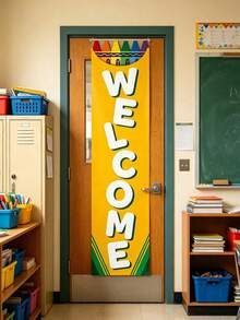 1pc "Back To School Welcome" Banner, Suitable As Welcome Sign, Background Decoration, Party Supplies And Photo Props For Kindergarten And Elementary School First Day Of School. This Colorful Vertical Classroom Welcome Banner Helps Create A Warm, Welcoming And Inclusive Classroom Atmosphere. - Multicolor - View 5