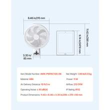 8.5 In Wall Mount Fan, Oscillating Hanging Fan With Remote Control, 10 Ft Powerful Airflow, DC Motor, 4 Speeds & Timer, Auto 90° Horizontal & Manual Vertical Tilt, Ideal For Home, Office, RV - 8.5 Inches - View 7