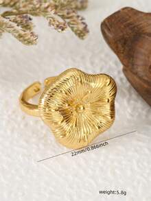 1pc Vintage Textured Flower Open Cuff Ring, Gold Silver Plated Wide Adjustable Finger Ring, Retro Floral Stackable Jewelry For Women Daily Party Gift - Flower Ring - View 6