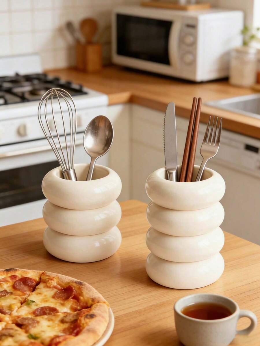 1 pieza Estante apilable para utensilios de mesa de cocina, organizador multifuncional para almacenamiento de cuchillos y tenedores, decoración de cocina del hogar