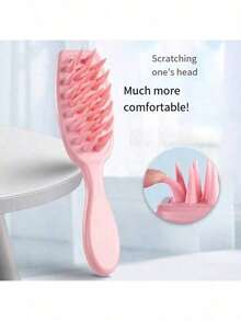 1pc Scalp Massage Shampoo Brush, Soft Silicone Bristles Long Handle Hair Comb, Ergonomic Macaron Color Shower Hair Care Cleaning Brush, Suitable For Curly Hair, Home Bathroom Use - Multicolor - View 5