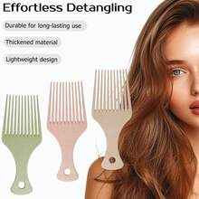 Peine de dientes anchos estilo africano, material ABS, mango ergonómico, con orificio para colgar, adecuado para peinados africanos gruesos y rizados, diseñado para cabello rizado, peine para cabello rizado, peine especializado para cabello rizado, esencial de viaje, peine de peinado unisex, accesorio para el cabello, equipo de salón - Multicolor - Ver 2