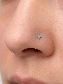 1 pièce pièce Clou de nez en argent sterling 925 avec étoile octogonale en zircone cubique, bijou de piercing corporel hypoallergénique, anneau de nez, unisexe, convient pour le port quotidien et comme cadeau - Argent - Voir 3