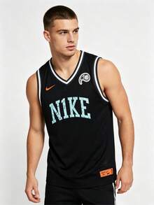 Nike Men's Basketball Vest, High-Speed Basketball Series, DNA "CHBL" Logo V-Neck Casual Quick-Drying Sleeveless Basketball Vest - Black - View 1