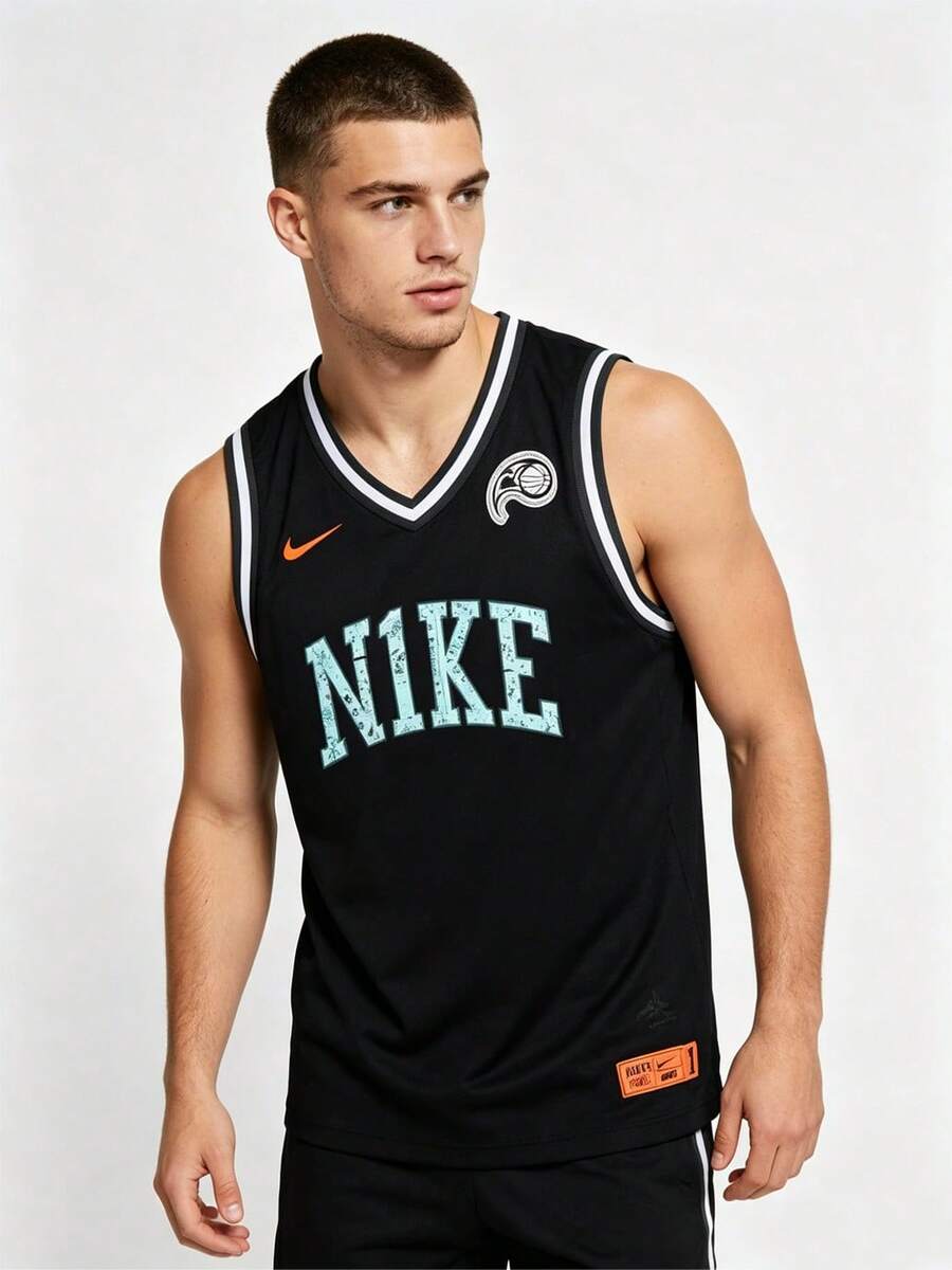 Nike Men's Basketball Vest, High-Speed Basketball Series, DNA "CHBL" Logo V-Neck Casual Quick-Drying Sleeveless Basketball Vest - Black - View 1