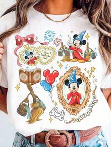 Oversize T-Shirt Disney Disney Wo Fantasia & Minnie Mouse T-Shirt Officially 100% Cotton For Women, Suitable For Daily Outings Summer Casual Wear - 白色 - 查看 1