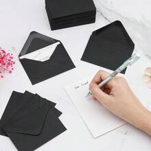 50入/10入迷你信封，黑色自黏牛皮紙信封，適用於婚禮感謝卡、情人節與聖誕禮物 - 黑色 - 查看 2