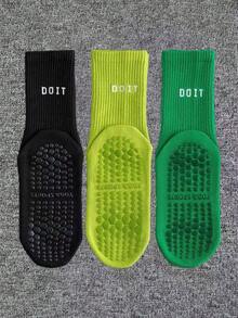1/3/4/7 Pairs Women's Fitness Floor Socks, Mid-Calf Yoga Socks, Sports Socks, Sweat-Absorbing & Breathable, Shark Leggings Socks, Pilates Socks, Slogan "DO IT", Multi-Color Professional Yoga Socks For Women, Indoor Floor Use, Suitable For Autumn/Winter/Spring/Summer Sports Wear - Multicolor - View 11