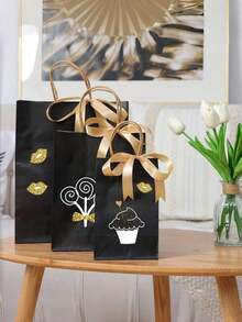 1/10/25/50 piezas Bolsas de papel kraft negro, bolsas de papel reutilizables, adecuadas para hornear, té con leche, café, regalos, bolsas de comida para llevar, de alta calidad, adecuadas para regalos de fiesta y varios regalos pequeños - Multicolor - Ver 6
