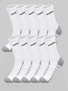 Commuter & Outdoor Dual-Use Letter Mid-Calf Socks, Colorblock Durable Foot Protection Structure, Minimalist WORK Print Accent, Soft High Elasticity Without Tightness, Breathable Moisture-Wicking Non-Stuffy, Suitable For Hiking, Daily Work, Short-Distance Sports - Multicolor - View 1
