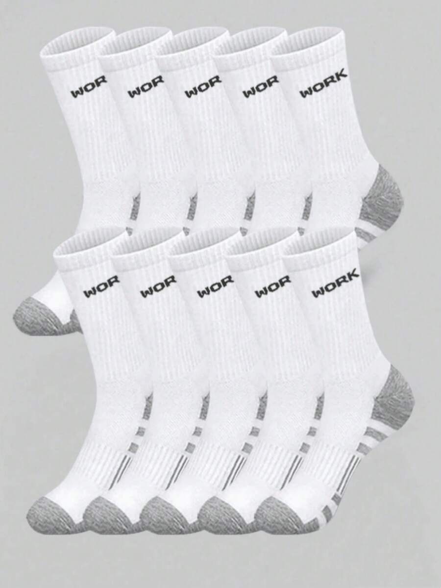 Commuter & Outdoor Dual-Use Letter Mid-Calf Socks, Colorblock Durable Foot Protection Structure, Minimalist WORK Print Accent, Soft High Elasticity Without Tightness, Breathable Moisture-Wicking Non-Stuffy, Suitable For Hiking, Daily Work, Short-Distance Sports - Multicolor - View 1