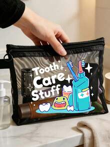 Star Teeth「Tooth Care Stuff」卡通字母圖案透明收納袋，網格便攜化妝包，盥洗用品收納袋，旅行化妝包；度假必備海灘收納用品；返校、寄宿學校、週末度假與日常通勤收納袋；可折疊輕量化妝包，適合商務旅行與便攜隨身包，小化妝包，化妝品收納盒，收納袋，大容量收納袋，送給女性、返校、情侶、父親節、生日的創意禮物 - 彩色 - 查看 14