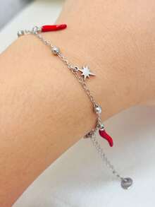 1pc Stainless Steel Star, Heart, Butterfly, Chili Charm Bracelet, Suitable For Women - Chili Bracelet - View 23