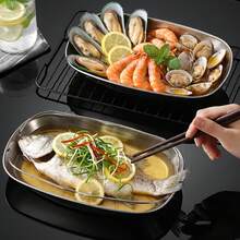 Stainless Steel Steamer Tray With Handles – Multi-Function Rectangular Fish Plate For Steaming, Grilling & Roasting, Heat-Resistant Oven & Dishwasher  Cookware For Home Kitchen - View 10