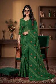 Estationeryhouse Bandhani Diagonal Print With Unstitched Blouse Piece - Green - View 1