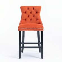 Set Of 2 Bar Stools With Velvet Upholstery / Medieval-Modern Style Bar Stools / Weight Capacity Up To 300 Lbs / High-Elasticity Foam / Suitable For Restaurants Or Kitchens - 橘色 - 查看 5