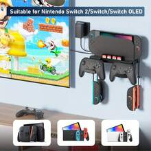 Wall Mount For Switch 2/Switch OLED/Switch Console, Switch 2 TV Dock Storage Rack, Switch 2 Pro Controller Wall Mount With 8 Card Slots And 4 Hooks, Black - Black - View 1