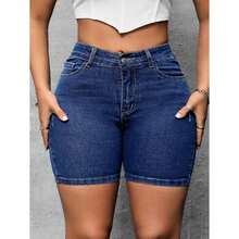 Plus Size Denim Shorts - Blue - View 1