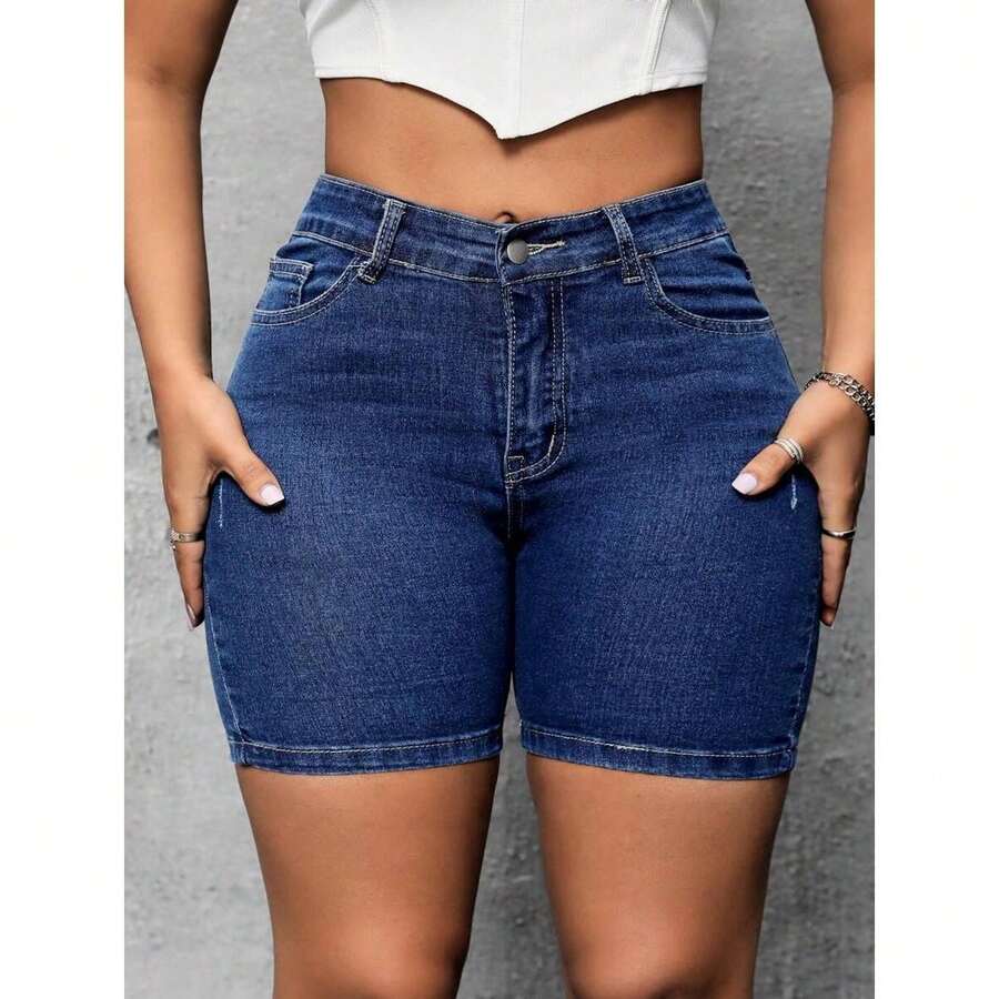 Plus Size Denim Shorts - Blue - View 1