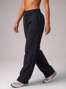 CZRLHYT Women's Drawstring Zipper Pocket Woven Pants, Multi-Functional Loose Pants For Outdoor Activities - Black - View 3