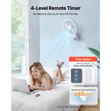 8.5 In Wall Mount Fan, Oscillating Hanging Fan With Remote Control, 10 Ft Powerful Airflow, DC Motor, 4 Speeds & Timer, Auto 90° Horizontal & Manual Vertical Tilt, Ideal For Home, Office, RV - 8.5 Inches - View 5