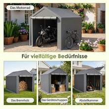 190*296*200 cm Lagerraum-Schuppen, tragbarer Carport-Garagen-Dach mit Rolltore und Reißverschluss-Türen, wasserdicht, UV-beständig – Garagenzelt für Autos, Boote, Werkzeuge, Motorräder - B - Übersicht 6