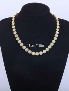 1pc Fashionable Round Cuban Zirconia Necklace, Women's Style, Suitable For Daily Wear And Parties - Round Necklace - View 5