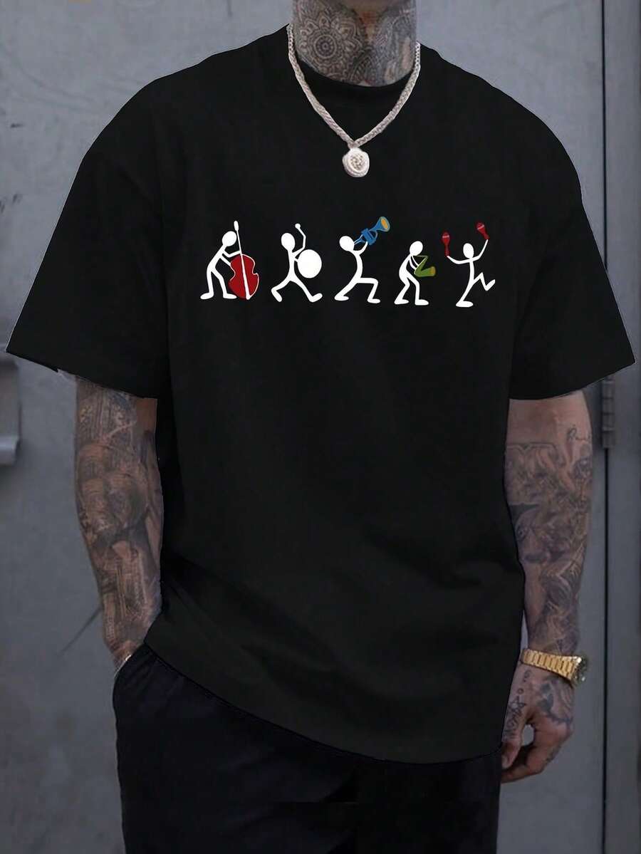 Playera para Hombre en Talla Grande con Estampado de Reproductor de Música – Manga Corta, Cuello Redondo Elástico – Cómoda y Transpirable – Ideal para Uso Casual y Diario – Lavable a Máquina - Negro - Ver 1