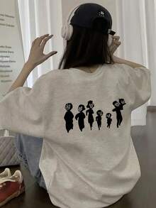 女士休闲宽松卡通印花短袖T恤，百搭夏季款 - 淺花灰 - 查看 5