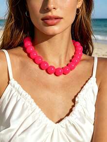 1pc European & American Bohemian Geometric Semi-Transparent Beaded Necklace For Women, Summer Beach Vacation - Handmade Acrylic Beaded Necklace - View 10