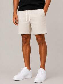 Kit 3 Premium Linen Shorts Bermuda Mauricinho Men's Casual Basic Comfortable Drawstring Waist - 粉色 - 查看 4