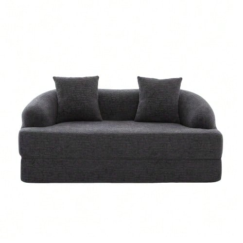 2-In-1 Convertible Sofa For Two People, With Two Cushions, Unfoldable Double Sofa Bed, Versatile Sofa For Guest Rooms And Living Rooms (Beige Chenille)