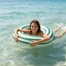 Vintage Striped Inflatable Swim Ring With Handle, Large Round Pool Float Lounge Chair, Fashionable Water Float, Suitable For Beach, Swimming Pool And Summer Vacation Party - Multicolor - View 4