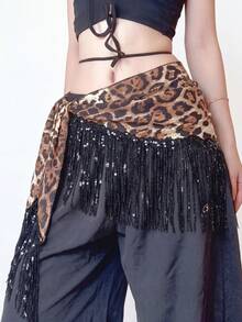 1 pieza/2 piezas Pañuelo de cintura con estampado de leopardo y lentejuelas con flecos en 4 colores, ¡crea una atmósfera increíble! 1.4m/55in de largo, se puede usar como cadena de cintura para danza del vientre, decoración de atuendo de chica sexy para fiestas, adecuado para bailar, fiestas, estilo diario de chica sexy, diseño de flecos + lentejuelas muy llamativo, puede crear fácilmente looks sexys y personalizados para la mayoría de las ocasiones. - Multicolor - Ver 13