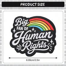 RHUAGYP 1pc "Human Rights Loyal Fan" Slogan Embroidered Patch, Rainbow Graphic With Glitter Accents, Iron-On Or Sew-On Badge For Personalized Clothing And Bag Decoration - Multicolor - View 2