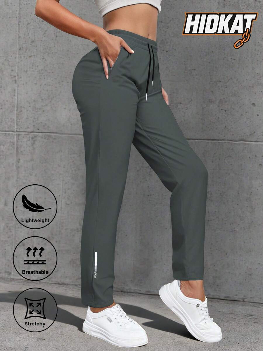 Women's Casual Elastic Sports Pants, Lightweight Breathable Outer Wear, Slimming Drawstring Waist, Suitable For Running, Yoga, Workout, Spring/Autumn