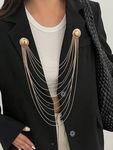 1pc Elegant Fashion Geometric Metal Thin Chain Multi-Layer Tassel Stackable Charm Jewelry Brooch Pin Clothing Chain Luxurious Light Luxury Wedding Banquet Vacation Party Casual Street Photography Women Couple Holiday Birthday Versatile Brooch Gift - Brooch - View 2