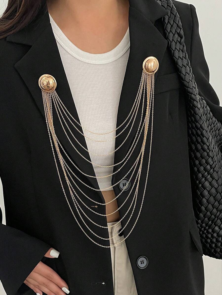 1pc Elegant Fashion Geometric Metal Thin Chain Multi-Layer Tassel Stackable Charm Jewelry Brooch Pin Clothing Chain Luxurious Light Luxury Wedding Banquet Vacation Party Casual Street Photography Women Couple Holiday Birthday Versatile Brooch Gift