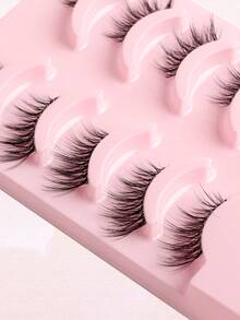 5 Pairs Half Eyelashes With Transparent Stem, Tapered Tail, Fine Eye Extension, Suitable For Girls' Daily Light Makeup - Black - View 6