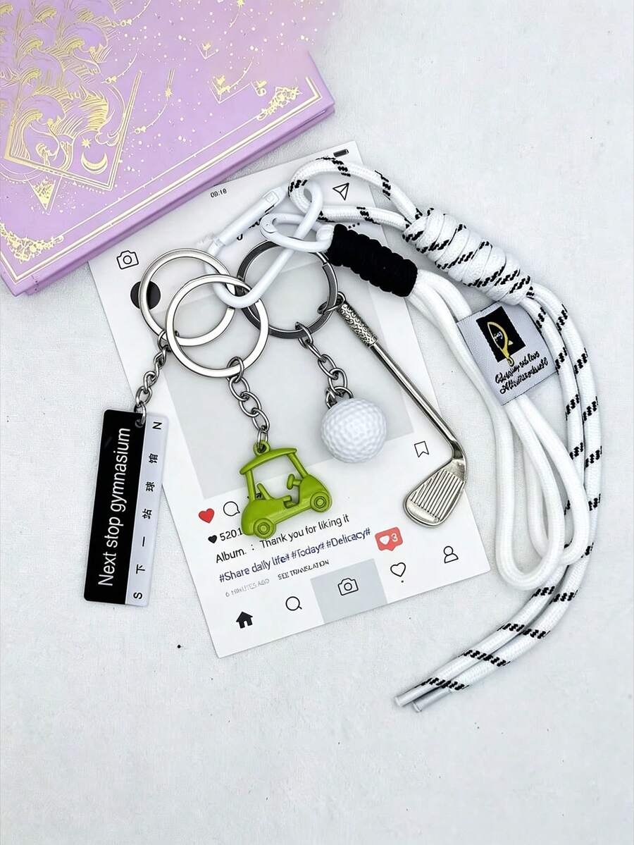 1 Set Original Dopamine Color Golf Ball Golf Course Car Keychain Set, Essential Item For Golf Enthusiasts, Ideal Small Gift For Golf Course Anniversary Events. Women's Summer Charming Bag Charm, Beach Holiday Essential, Also The Most Suitable Bridesmaid Gift - Multicolor - View 1